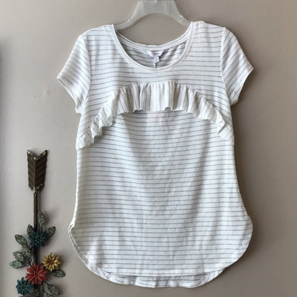 Candies Cream & Gold Ruffle Blouse Sz Med, NWT